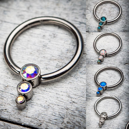 Invictus Titanium 3-Bezel Set Swarovski Crystal Cluster Dimple Bead