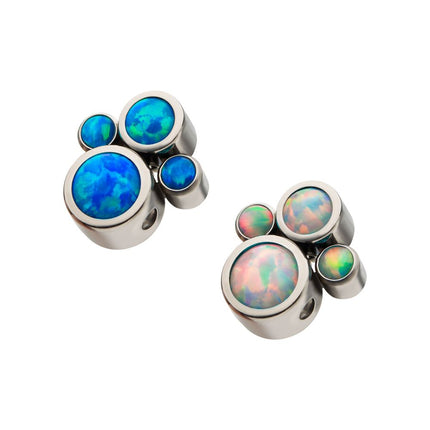 Invictus Titanium 4-Bezel Set Synthetic Opal Cluster Dimple Bead