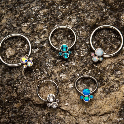 Invictus Titanium 4-Bezel Set Synthetic Opal Cluster Dimple Bead