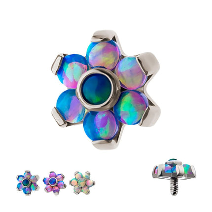 Invictus Titanium Internally Threaded with Prong Set Multicolor 7 Rainbow Opal Flower Top