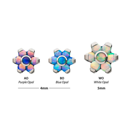 Invictus Titanium Internally Threaded with Prong Set Multicolor 7 Rainbow Opal Flower Top