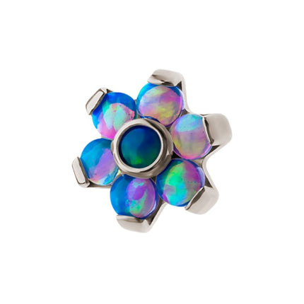 Invictus Titanium Internally Threaded with Prong Set Multicolor 7 Rainbow Opal Flower Top