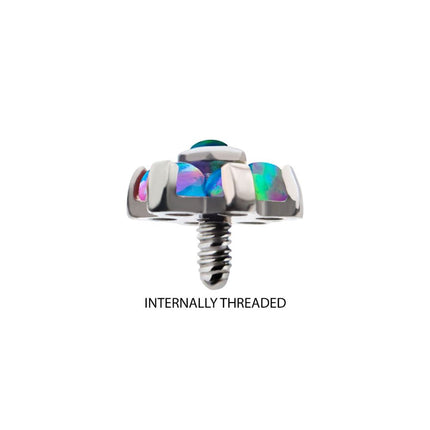 Invictus Titanium Internally Threaded with Prong Set Multicolor 7 Rainbow Opal Flower Top