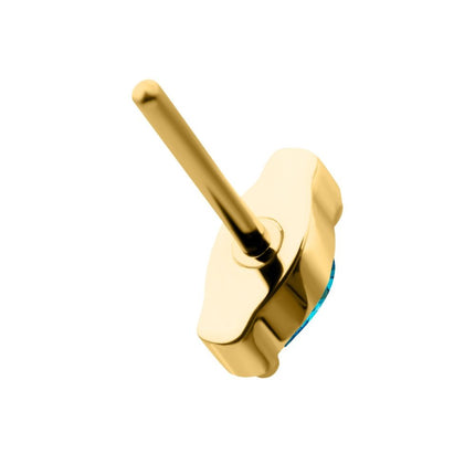 Invictus 24KT Gold PVD Titanium Threadless Double V-Prong 3mm Marquise CZ Gem Top