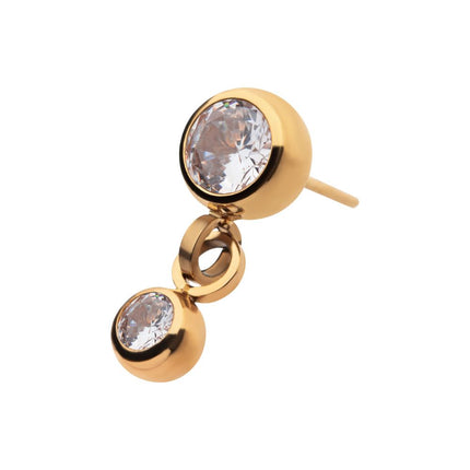 Invictus 24Kt Gold PVD Titanium Threadless Double Bezel Set CZ Dangle Top