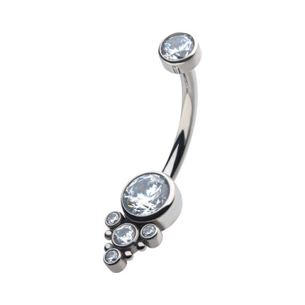 Invictus Titanium Internally Threaded with Beaded Bezel Set CZ Terraced Cluster Navel Curve