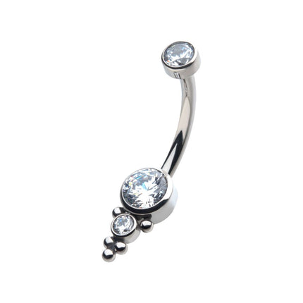 Invictus Titanium Internally Threaded with Tri Bead Bezel Set CZ Cluster Navel Curve