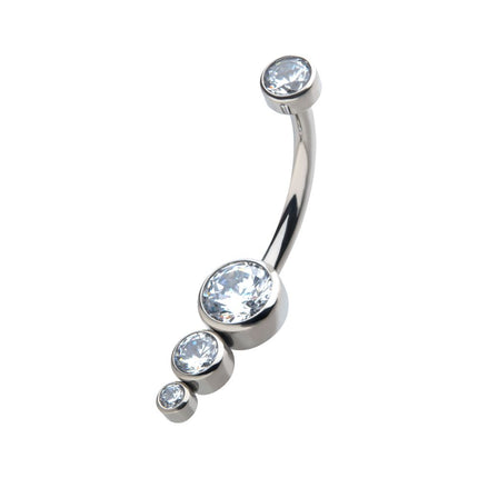 Invictus Titanium Internally Threaded with Bezel Set CZ 3-Drop Cluster Navel Curve