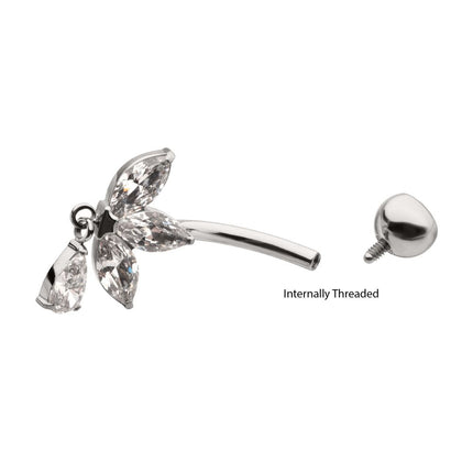 Invictus Titanium Internally Threaded Triple Marquise Gem Fan Navel with Floating Teardrop Gem Dangle