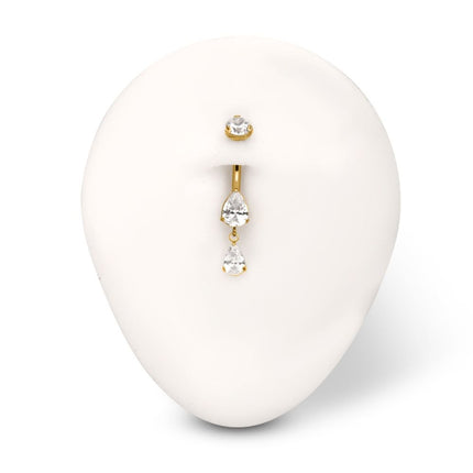 Invictus 24Kt Gold PVD Titanium Internally Threaded Double Teardrop Prong Set Gem Dangle Navel