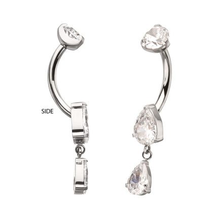 Invictus Titanium Internally Threaded Double Dangle Prong Set Teardrop Gem Navel
