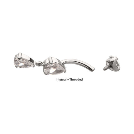 Invictus Titanium Internally Threaded Double Dangle Prong Set Teardrop Gem Navel