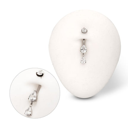 Invictus Titanium Internally Threaded Double Dangle Prong Set Teardrop Gem Navel