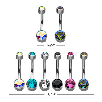 Invictus Titanium Internally Threaded with Flat Back Round Bezel Set Swarovski Crystal Navel Curves