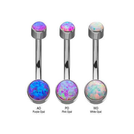 Invictus Titanium Internally Threaded with Flat Back Round Bezel Set Double Synthetic Opal Navel Curves