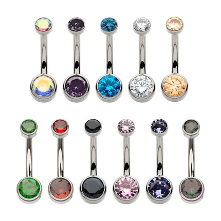 Invictus Titanium Internally Threaded Double Bezel Round with Smooth Rounded Back & Fixed Bottom Navel