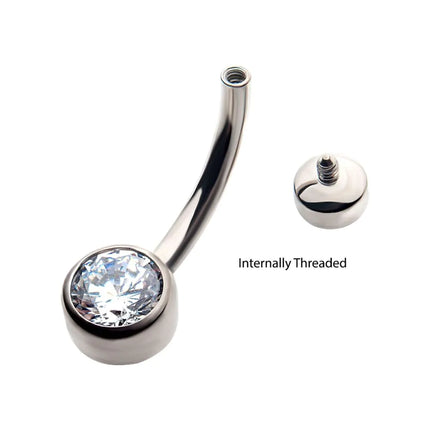 Invictus Titanium Internally Threaded Double Bezel Round with Smooth Rounded Back & Fixed Bottom Navel