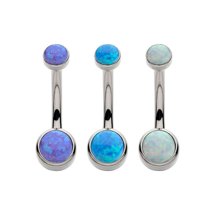 Invictus Titanium Internally Threaded with Bezel Set Double Opal Smooth Rounded Back Navel Curves