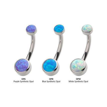 Invictus Titanium Internally Threaded with Bezel Set Double Opal Smooth Rounded Back Navel Curves