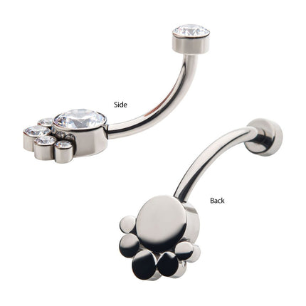 Invictus Titanium Internally Threaded with 5 Bezel Set Round CZ/Synthetic Opal Terraced Cluster Fixed Navel