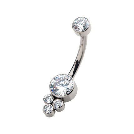 Invictus Titanium Internally Threaded with 3 Bezel Set Round Clear CZ Cluster Fixed Navel