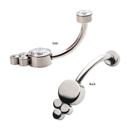 Invictus Titanium Internally Threaded with 3 Bezel Set Round Clear CZ Cluster Fixed Navel