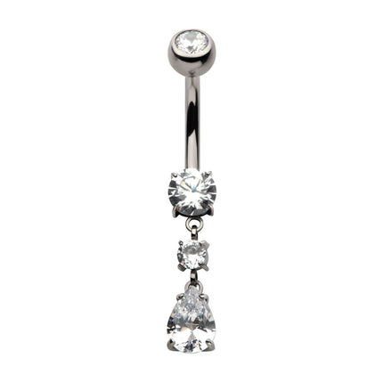 Invictus Titanium Internally Threaded Double Round Prong Set Gem with Teardrop Dangle Navel
