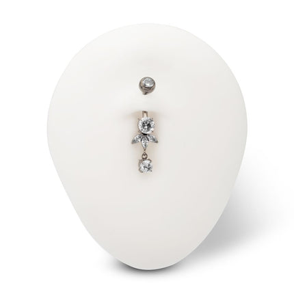 Invictus Titanium Internally Threaded Triple Marquise Gem Fan with Floating Round Gem Dangle Navel