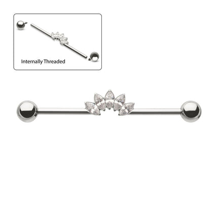 Invictus Titanium Internally Threaded 5 Marquise Gem Cluster with Ball End Industrial Barbell