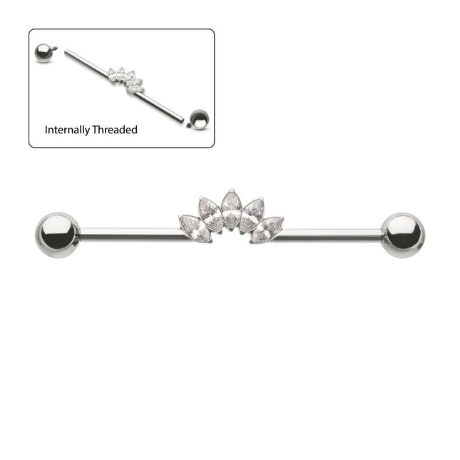 Invictus Titanium Internally Threaded 5 Marquise Gem Cluster with Ball End Industrial Barbell