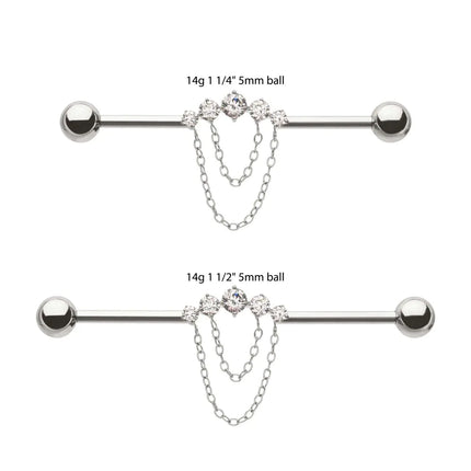 Invictus Titanium Internally Threaded 5 Round Prong Set Gem Cluster with 2-Tier Chain & Ball End Industrial Barbell