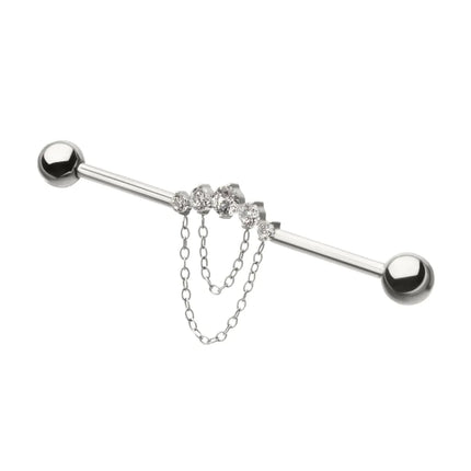 Invictus Titanium Internally Threaded 5 Round Prong Set Gem Cluster with 2-Tier Chain & Ball End Industrial Barbell