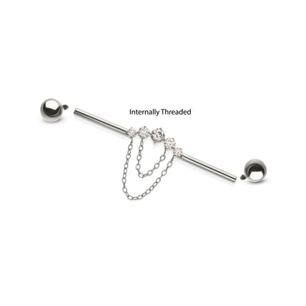 Invictus Titanium Internally Threaded 5 Round Prong Set Gem Cluster with 2-Tier Chain & Ball End Industrial Barbell