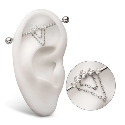 Invictus Titanium Internally Threaded 5 Round Prong Set Gem Cluster with 2-Tier Chain & Ball End Industrial Barbell