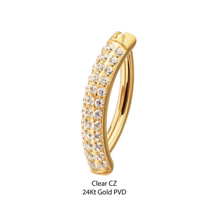 Invictus 24Kt Gold PVD Titanium Triple Row Pave Gem Navel Clicker