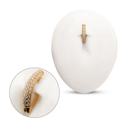 Invictus 24Kt Gold PVD Titanium Triple Row Pave Gem Navel Clicker