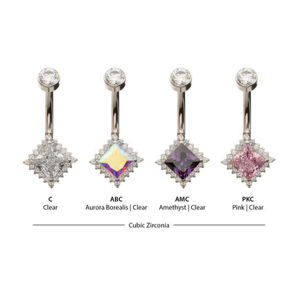 Invictus Titanium Internally Threaded Prism Halo with Clear Gem Edge Fixed Bottom Non-Dangle Navel
