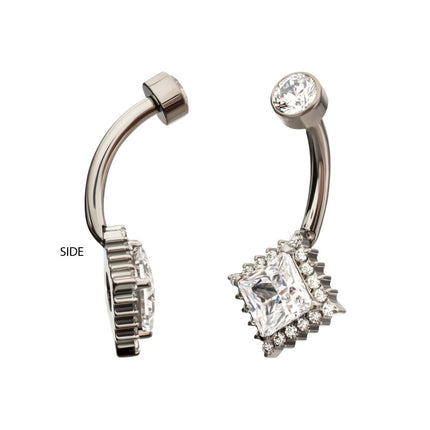 Invictus Titanium Internally Threaded Prism Halo with Clear Gem Edge Fixed Bottom Non-Dangle Navel