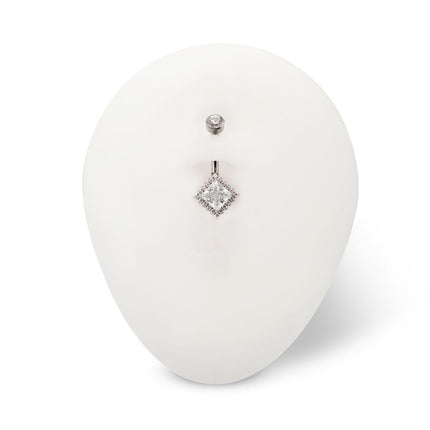 Invictus Titanium Internally Threaded Prism Halo with Clear Gem Edge Fixed Bottom Non-Dangle Navel