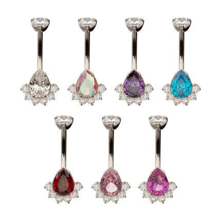Invictus Titanium Internally Threaded Royal Cluster Teardrop Gem Fixed Bottom Non-Dangle Navel