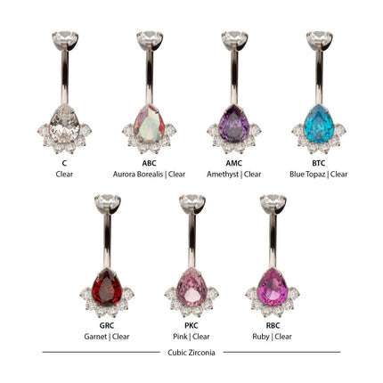 Invictus Titanium Internally Threaded Royal Cluster Teardrop Gem Fixed Bottom Non-Dangle Navel