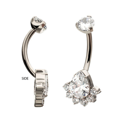 Invictus Titanium Internally Threaded Royal Cluster Teardrop Gem Fixed Bottom Non-Dangle Navel