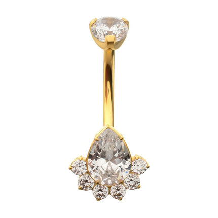 Invictus 24Kt Gold PVD Titanium Internally Threaded Royal Cluster Teardrop Gem Fixed Bottom Non-Dangle Navel