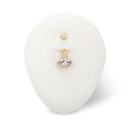 Invictus 24Kt Gold PVD Titanium Internally Threaded Royal Cluster Teardrop Gem Fixed Bottom Non-Dangle Navel
