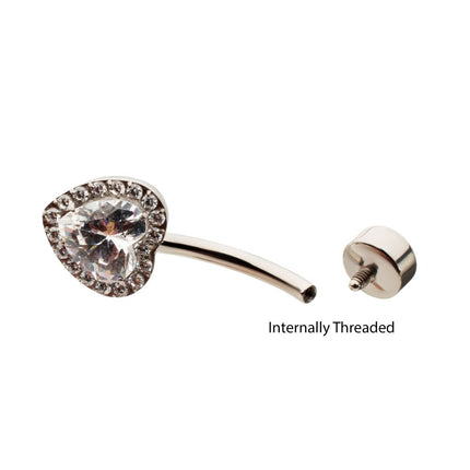 Invictus Titanium Internally Threaded Radiant Heart Halo with Clear Gem Edge Fixed Bottom Non-Dangle Navel