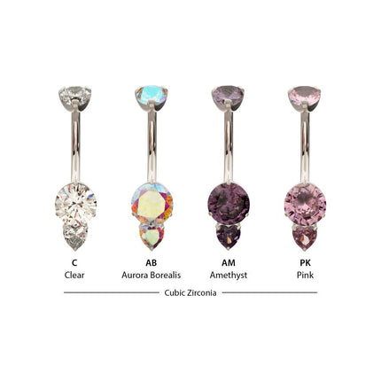 Invictus Titanium Internally Threaded Luxe Drop Heart Gem Fixed Bottom Non-Dangle Navel