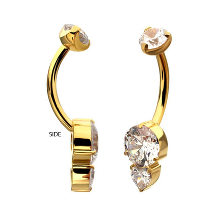 Invictus 24Kt Gold PVD Titanium Internally Threaded Luxe Drop Heart Gem Fixed Bottom Non-Dangle Navel