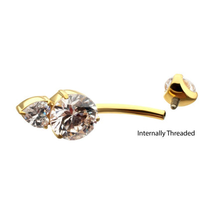 Invictus 24Kt Gold PVD Titanium Internally Threaded Luxe Drop Heart Gem Fixed Bottom Non-Dangle Navel