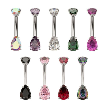 Invictus Titanium Internally Threaded Double Prong Set Teardrop Gem Fixed Bottom Navel