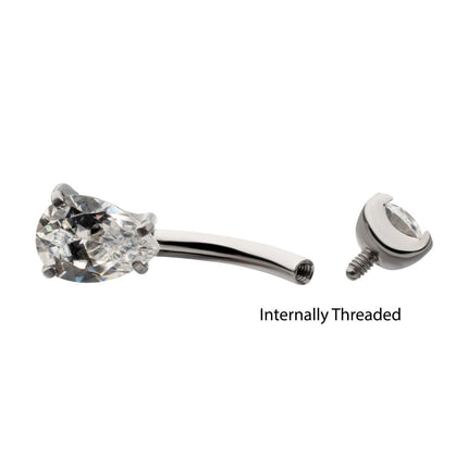 Invictus Titanium Internally Threaded Double Teardrop with 4-Prong Bottom Gem Fixed Bottom Navel